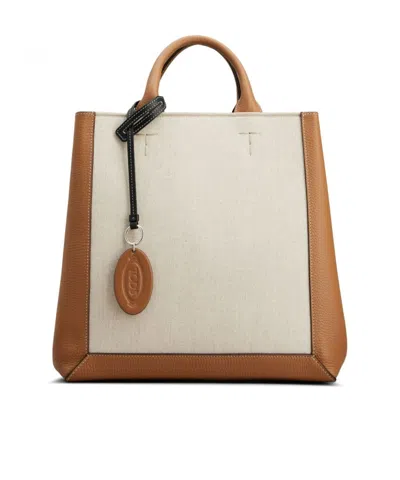 Tod's Panelled Leather Tote Bag In Nude