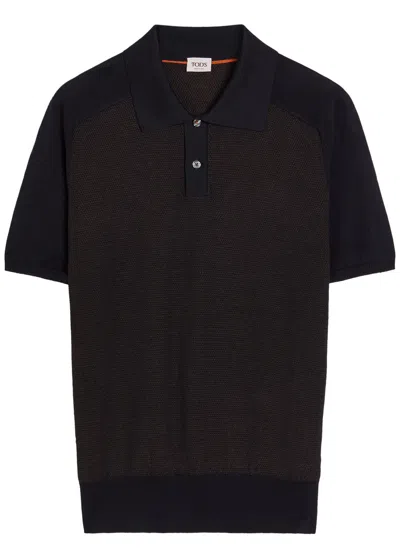 Tod's Tods Panelled Ribbed Silk And Cotton-blend Polo Shirt In Blue