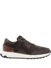 Tod's Suede And Leather Sneakers With Perforated Detailing In Brown