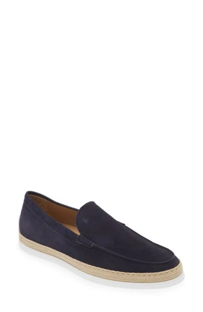 Tod's Blue Suede Moccasin With Rope Profile Sole
