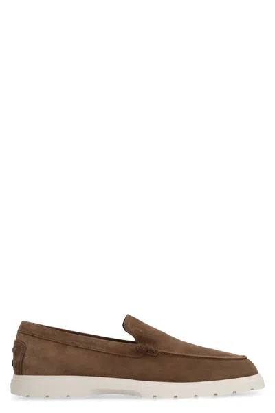 Tod's Pantofola Suede Loafers In Brown