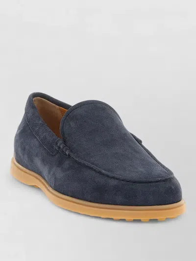 Tod's Pantofola Suede Loafers Round Toe Rubber Sole In Blue