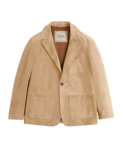 Tod's Pashmy Blazer In Suede In Beige