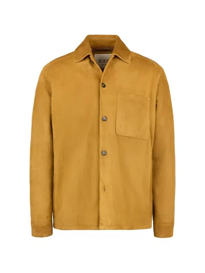 Tod's Spiga Shirt Jacket In Pashmy Suede In Yellow