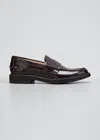 Tod's Patent Flat Penny Loafers In Wine