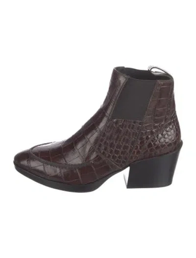 Pre-owned Tod's Patent Leather Animal Print Chelsea Boots W/ Tags In Brown