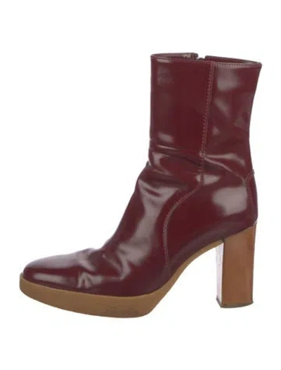 Pre-owned Tod's Patent Leather Boots In Burgundy