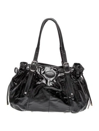 Pre-owned Tod's Patent Leather Bucket Bag In Black