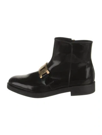 Pre-owned Tod's Patent Leather Chain-link Accents Boots In Black