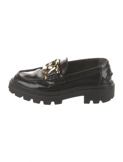 Pre-owned Tod's Patent Leather Chain-link Accents Loafers In Black