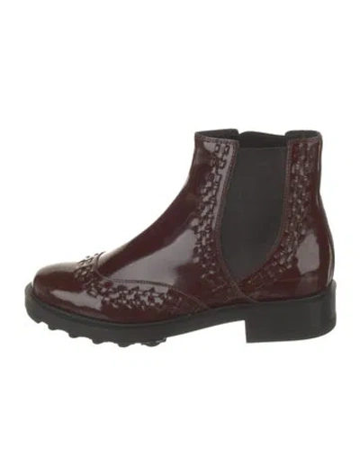 Pre-owned Tod's Patent Leather Colorblock Pattern Chelsea Boots In Burgundy