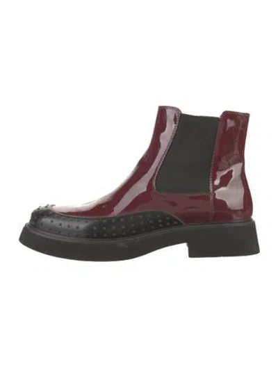 Pre-owned Tod's Patent Leather Colorblock Pattern Chelsea Boots In Burgundy