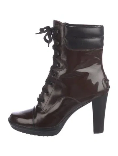 Pre-owned Tod's Patent Leather Colorblock Pattern Combat Boots In Multi