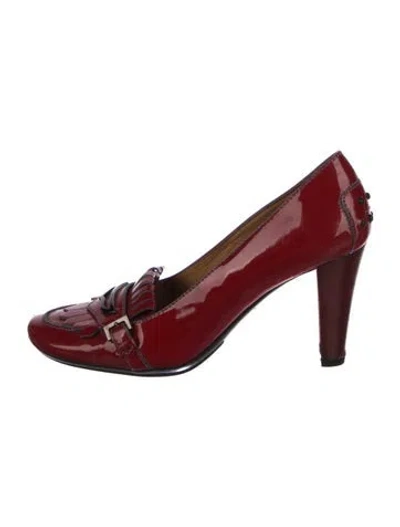 Pre-owned Tod's Patent Leather Colorblock Pattern Pumps In Red