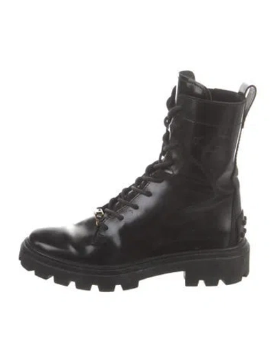 Pre-owned Tod's Patent Leather Combat Boots In Black