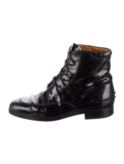 Pre-owned Tod's Patent Leather Combat Boots In Black