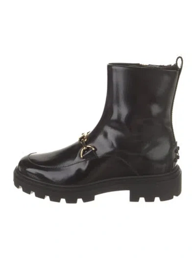 Pre-owned Tod's Patent Leather Combat Boots In Black