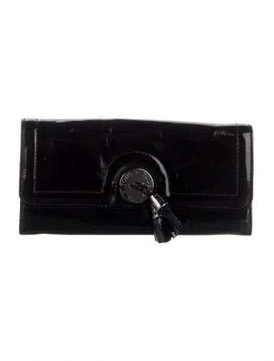 Pre-owned Tod's Patent Leather Continental Wallet In Black
