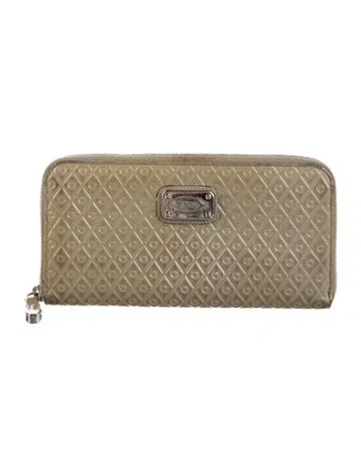 Pre-owned Tod's Patent Leather Continental Wallet In Neutral