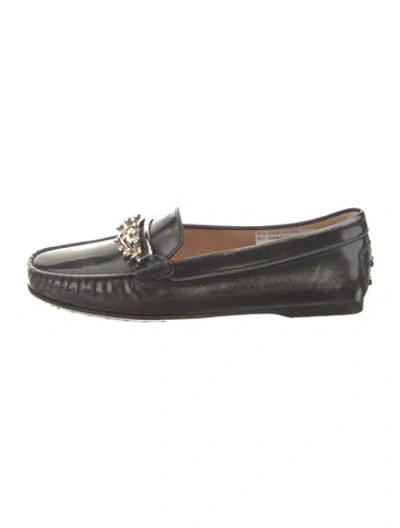 Pre-owned Tod's Patent Leather Crystal Embellishments Loafers In Black