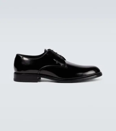 Tod's Patent Leather Derby Shoes In Black