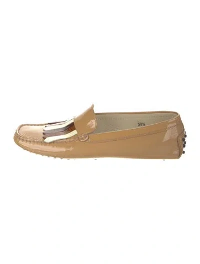 Pre-owned Tod's Patent Leather Fringe Trim Accent Loafers In Neutral