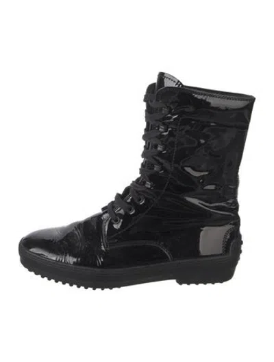 Pre-owned Tod's Patent Leather Lace-up Boots In Black