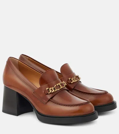 Tod's Patent Leather Loafer Pumps In Brown