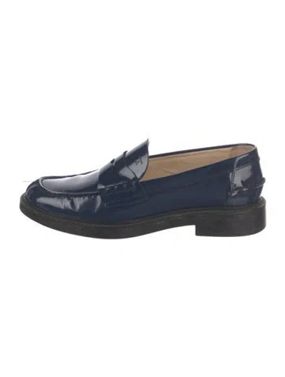 Pre-owned Tod's Patent Leather Loafers In Blue