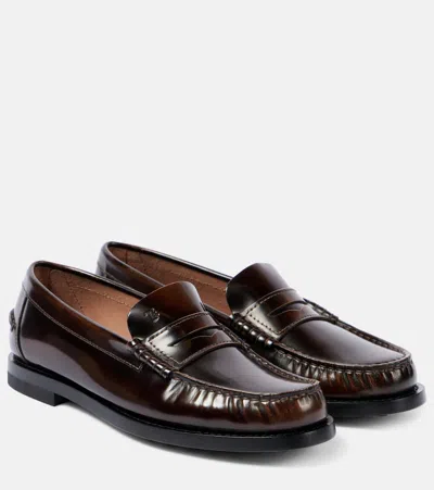 Tod's Polished Leather Loafers In Brown
