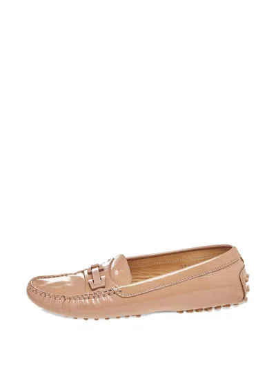 Pre-owned Tod's Patent Leather Logo Bit Loafers In Neutral