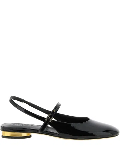 Tod's Patent Leather Mary Janes With Covered Heel Shoes In Black