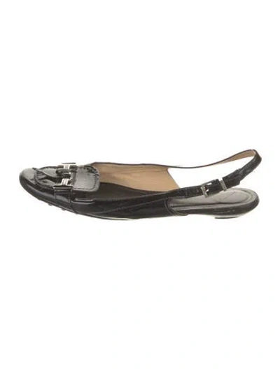 Pre-owned Tod's Patent Leather Slingback Flats In Black
