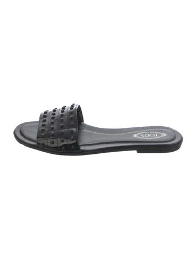 Pre-owned Tod's Patent Leather Studded Accents Slides In Black