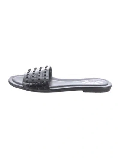 Pre-owned Tod's Patent Leather Studded Accents Slides In Black