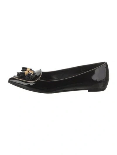 Pre-owned Tod's Patent Leather Tassel Accents Flats In Black