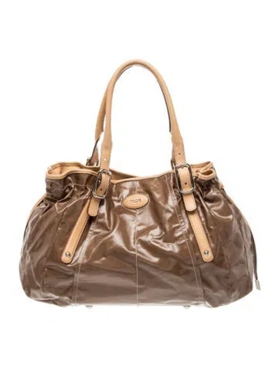 Pre-owned Tod's Patent Leather Top Handle Bag In Brown