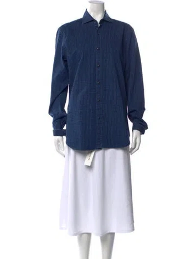 Pre-owned Tod's Patterned Long Sleeve Button-up Top In Blue