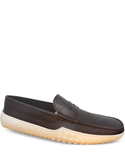 Tod's Pebble-detail Leather Loafers In Brown