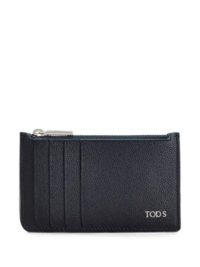 Tod's Pebbled Leather Cardholder In Blue