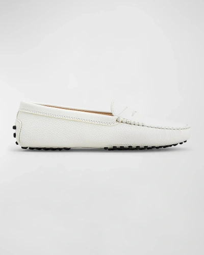 Tod's Pebbled Penny-front Gommini Moccasin In White