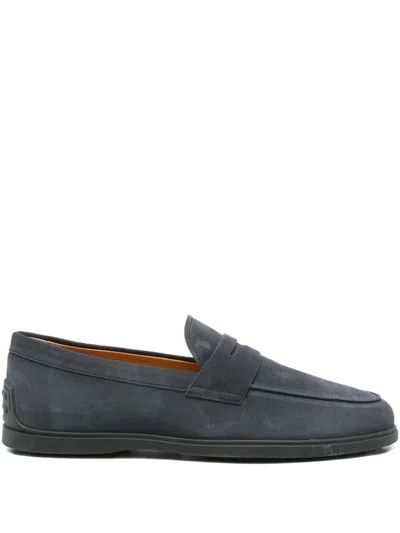 Tod's Penny-bar Suede Loafers In Blue