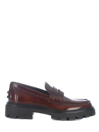 Tod's Penny Bat Chunky Loafers In Cuoio Scuro