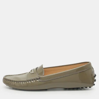 Pre-owned Tod's Penny Embellished Size 38 Grey Patent Leather Loafers