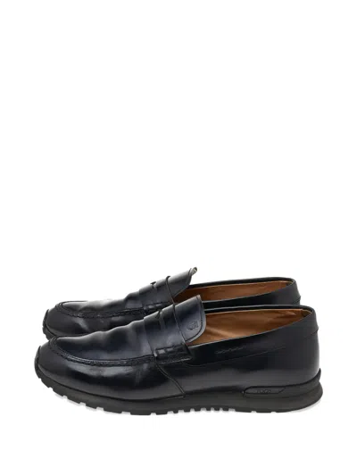 Pre-owned Tod's Penny Keeper Leather Loafers In Black