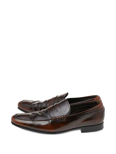 Pre-owned Tod's Penny Leather Loafers In Brown