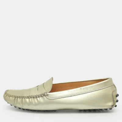 Pre-owned Tod's Penny Size 38.5 Green Patent Leather Loafers