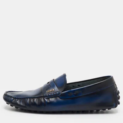 Pre-owned Tod's Penny Size 41.5 Navy Blue/black Brushed Leather Slip On Loafers