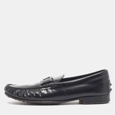 Pre-owned Tod's Penny Size 42.5 Black Leather Loafers
