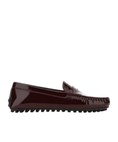 Tod's Penny Slot Patent-leather Loafers In Burgundy